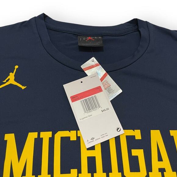 New Nike Michigan Wolverines Jordan Football Navy Blue Short Sleeve Shirt Men L - Picture 3 of 8